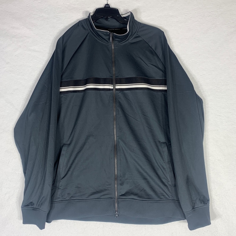 Athletic Works Mens Track Jacket Full Zip Gray White Stripe Size 3XL Performance